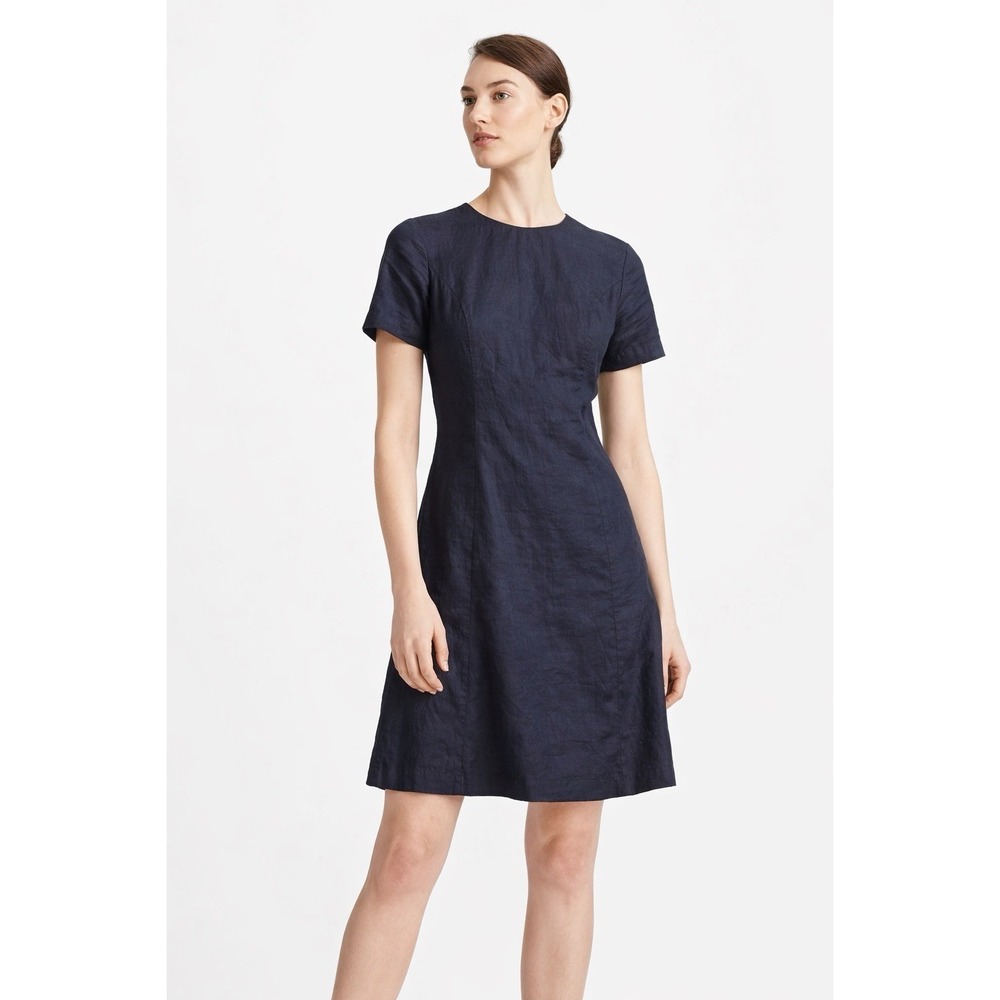 Theory Modern Seamed Concord Organic Crunch Linen Blend Shift Dress‎ Size 2